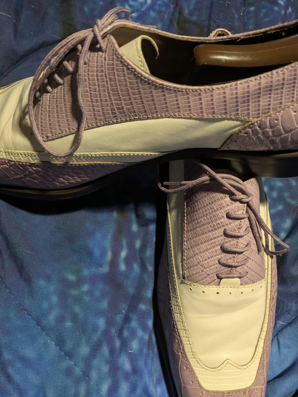 Stacy Adams Lavender Two-Tone Croc-Embossed Leather Oxfords | Jazz Age Zoot Suit